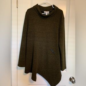 Joseph Ribkoff olive green textured sweater knit tunic.